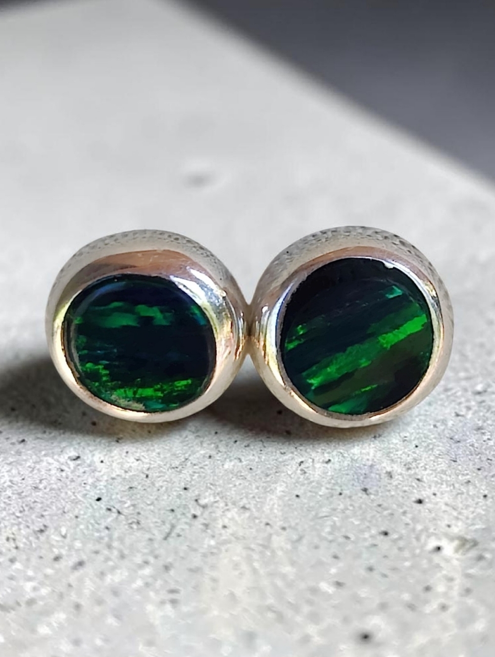 Sterling Silver Black Mexican Opal Stud Earrings